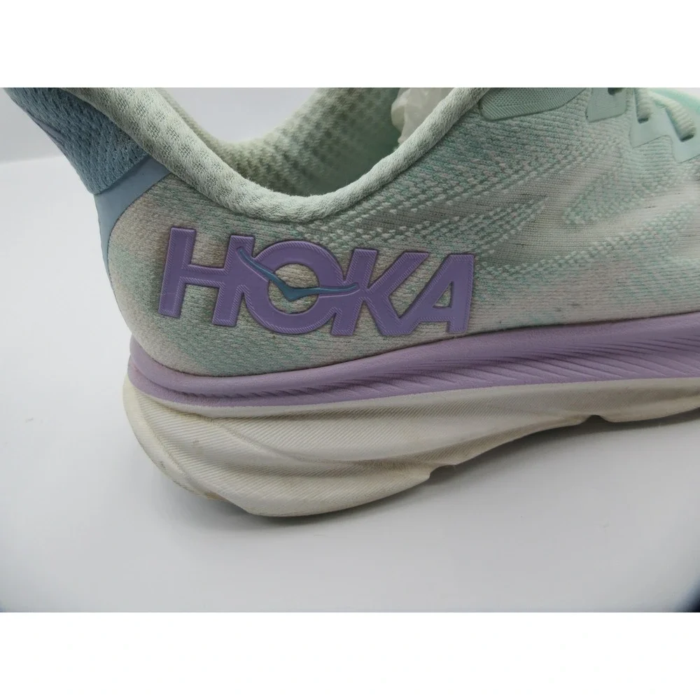 Hoka One‎ One Clifton 9 Running Shoes Womens Size 7.5 Mint Green Purple Sneakers